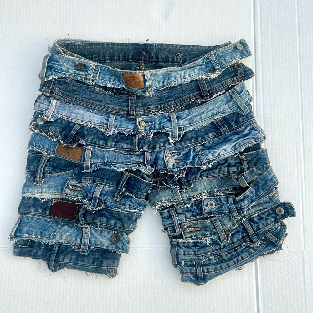Strap Denim Shorts - Wavy Blue